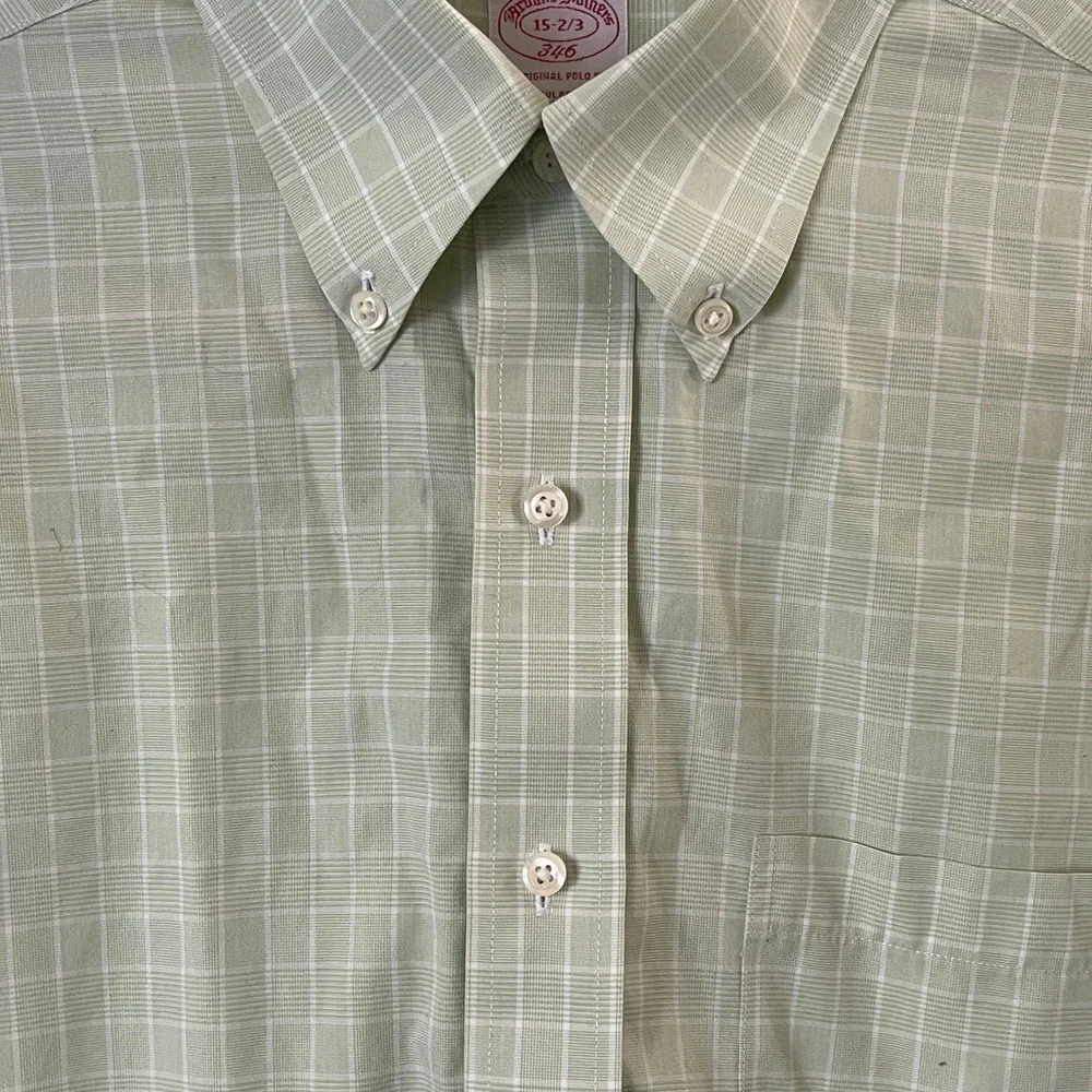 Brooks Brothers Green Plaid Traditional Fit Button Down Shirt 100% Cotton 15 2/3
